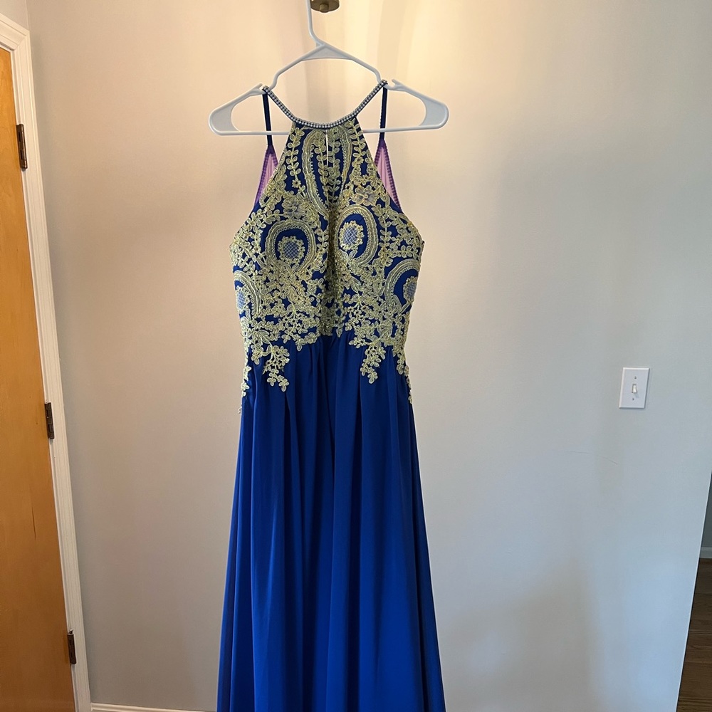 Royal Navy Blue and Gold Prom Dress, Formal Gown, Evening Gown